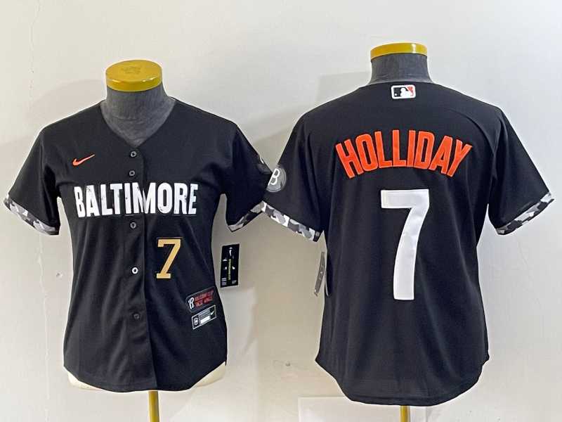 Women%27s Baltimore Orioles #7 Jackson Holliday Number Black 2023 City Connect Cool Base Stitched Jersey->mlb womens jerseys->MLB Jersey
